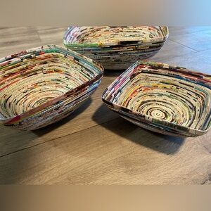 Set of 3 Recycled Magazine Baskets